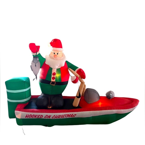 8FT Christmas Inflatable Santa Clause Fishing on a Boat - Picture 13 of 14